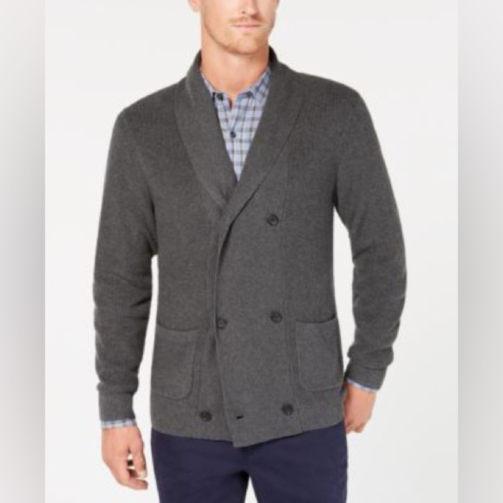 Tasso Elba Men's Double Breasted Supima Cotton Cardigan Charcoal Gray XXL